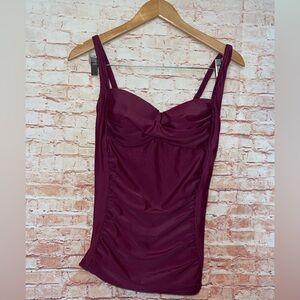 Fashion world | twist front burgundy tankini